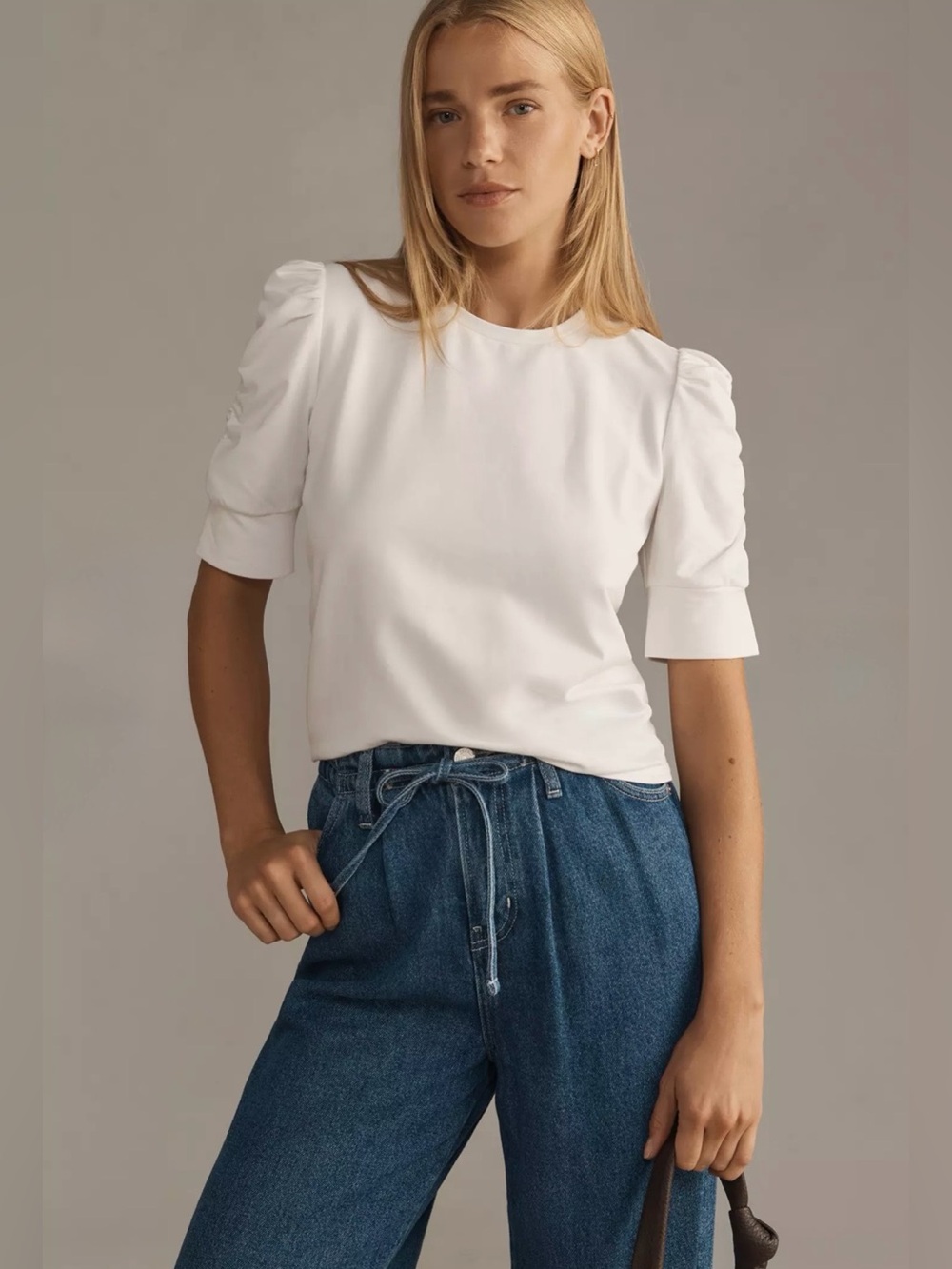 Walter Baker Anthropologie Medium White Skippy Short Puffy Sleeve Shirt